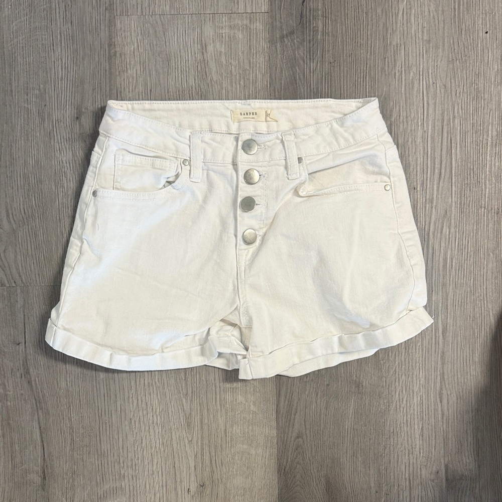 Button-Front White Denim Women's Shorts